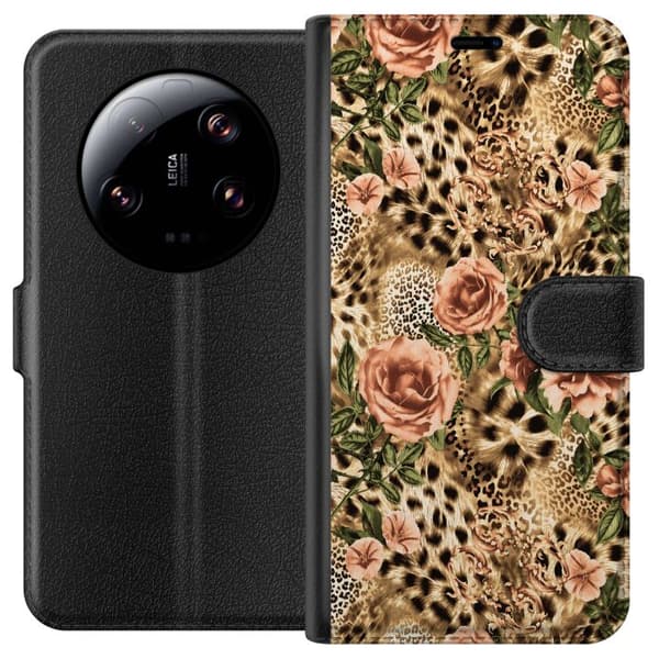 Kompatibel Tegnebogsetui til Xiaomi 13 Ultra Brune leopardroser brun