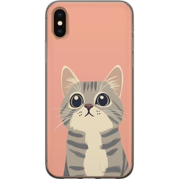Kompatibelt Mobildeksel til Apple iPhone XS Max Söt grå katt mot rosa bakgrund rosa