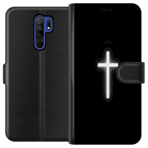 Kompatibel Tegnebogsetui til Xiaomi Redmi 9 Lysande vitt kors sort