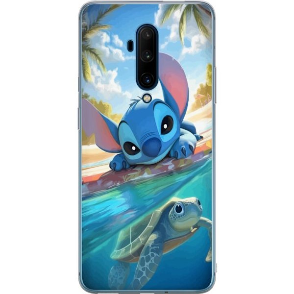 OnePlus 7T Pro Genomskinligt Skal Stitch med sköldpadda – söt blå alien i tropisk strandmiljö från Disney