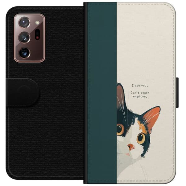 Kompatibelt Plånboksfodral till Samsung Galaxy Note20 Ultra Katt som kikar fram beige