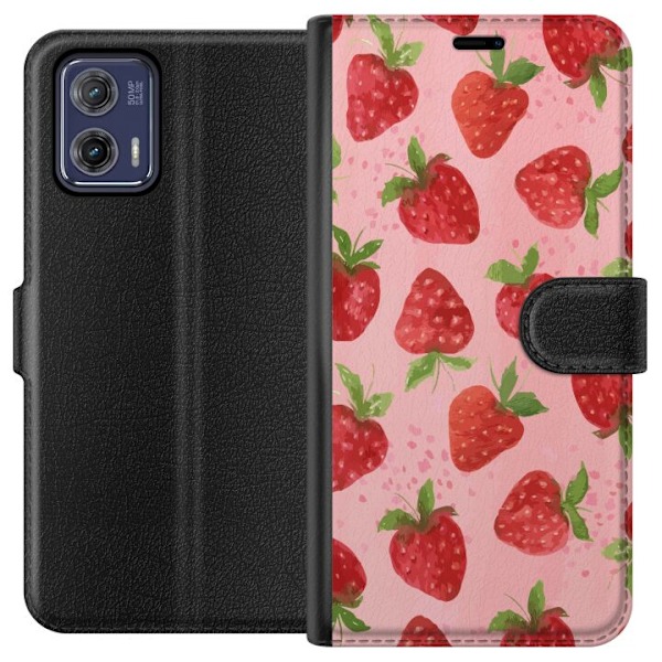 Motorola Moto G73 Tegnebogsetui Jordbærdrømme - Retro-stil jordbærmønster