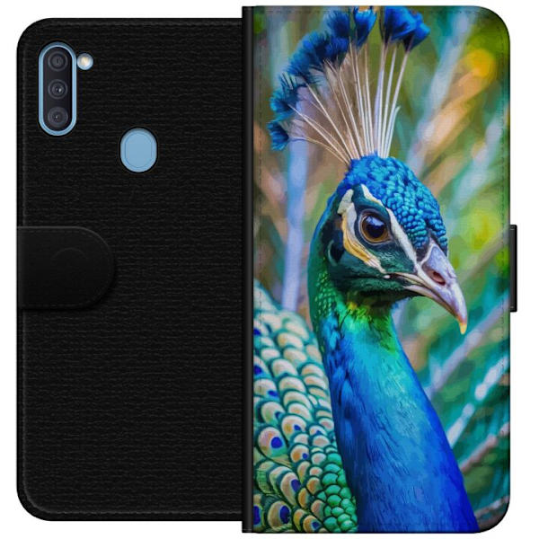 Samsung Galaxy A11 Lommeboketui Påfugl Fjær Fargerik Design Fuglemotiv Eksotisk Grafisk Motiv Natur Luksuriøs Dekorasjon