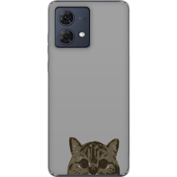 Motorola Moto G84 Läpinäkyvä kuori Harmaa kissan katse - tyylikäs kissa suunnittelu harmaalla taustalla