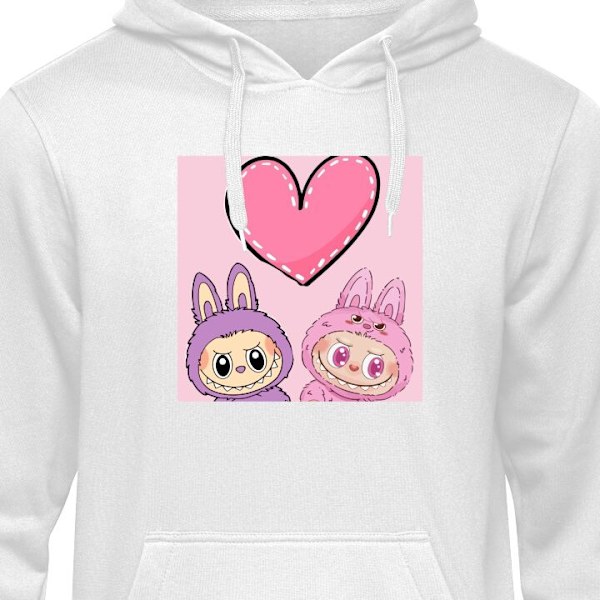 Hoodie til Voksen | Behagelig Hættetrøje Labubu Pink Monster hvid M