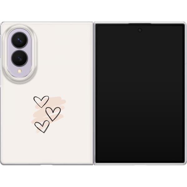 Kompatibel Mobilcover til Samsung Galaxy Z Fold8 Tre håndtegnede sorte konturhjerter over lyserøde penselstrøg på lys baggrund pink