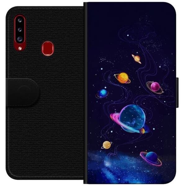 Kompatibel Tegnebogsetui til Samsung Galaxy A20s Farlige planeter og stjerner i et animeret rumlandskab blå