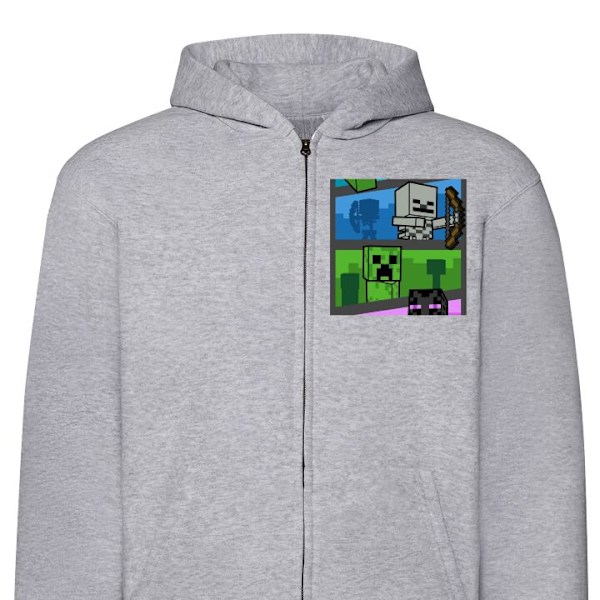 Zip-Hoodie | Hættetrøje med Lynlås til Voksne Minecraft grå S