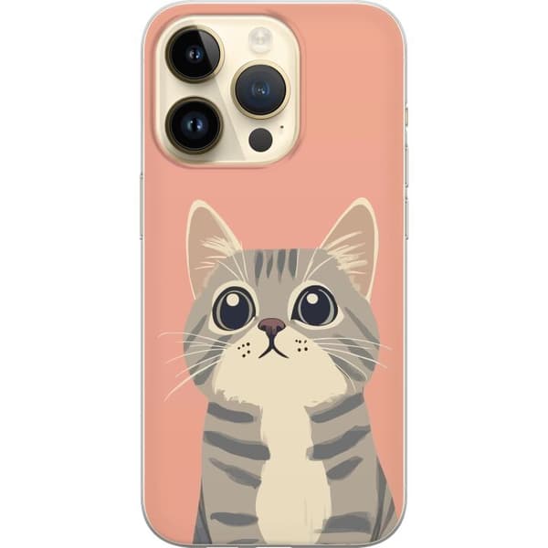 Kompatibelt Mobildeksel til Apple iPhone 15 Pro Söt grå katt mot rosa bakgrund rosa