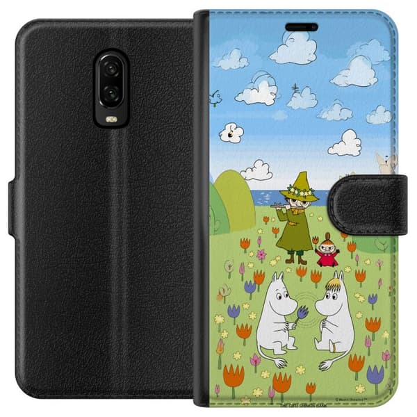Kompatibel Tegnebogsetui til OnePlus 6T Mumin i blomsteräng grøn