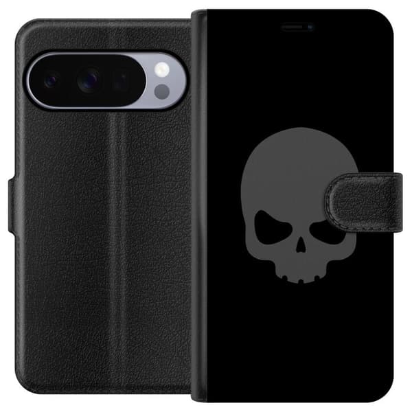 Kompatibel Tegnebogsetui til Google Pixel 10 Pro Enkel dødningehoved i grå tone mod sort baggrund, elegant og moderne design