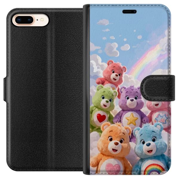Kompatibel Tegnebogsetui til Apple iPhone 8 Plus Søde farverige bamser med hjerter, stjerne og regnbue blandt bløde skyer blå
