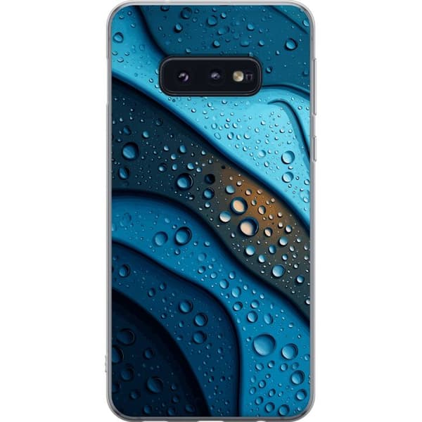 Kompatibelt Mobildeksel til Samsung Galaxy S10e Blå abstrakte bølger med glitrende vanndråper i moderne grafisk design blå