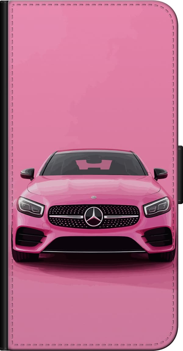 Kompatibel Tegnebogsetui til OnePlus 9 Pro Lyserød luksusbil set forfra mod minimalistisk lyserød baggrund pink