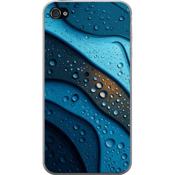 Kompatibelt Mobildeksel til Apple iPhone 4 Blå abstrakte bølger med glitrende vanndråper i moderne grafisk design blå