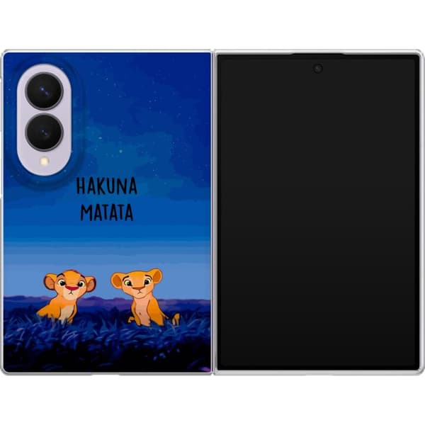 Kompatibelt Mobildeksel til Samsung Galaxy Z Fold8 Tegnede løveunger under en blå stjernehimmel med Hakuna Matata-tekst blå