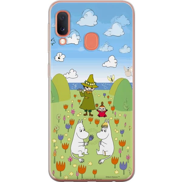 Kompatibelt Mobildeksel til Samsung Galaxy A20e Mumin i blomsteräng grønn