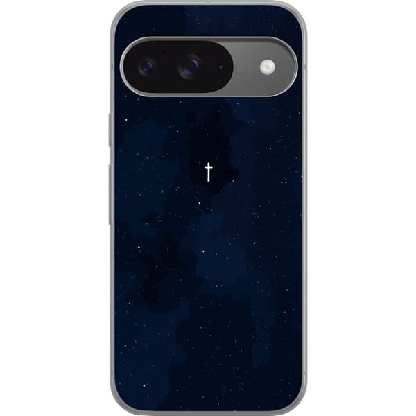 Kompatibelt Mobilskal till Google Pixel 9 Pro Vitt kors på stjärnhimmel blå