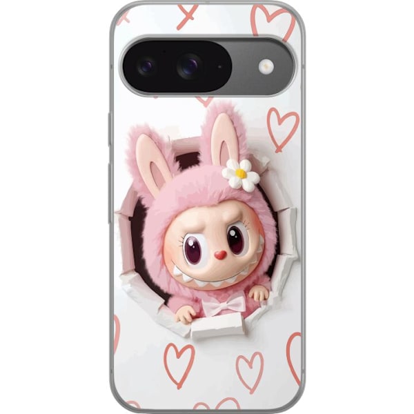 Google Pixel 9 Genomskinligt Skal Labubu Hjärtbakgrund Pop Mart Kärlek Tema Figur Design Populärt Motiv Samlarfigur Art Toy Serie