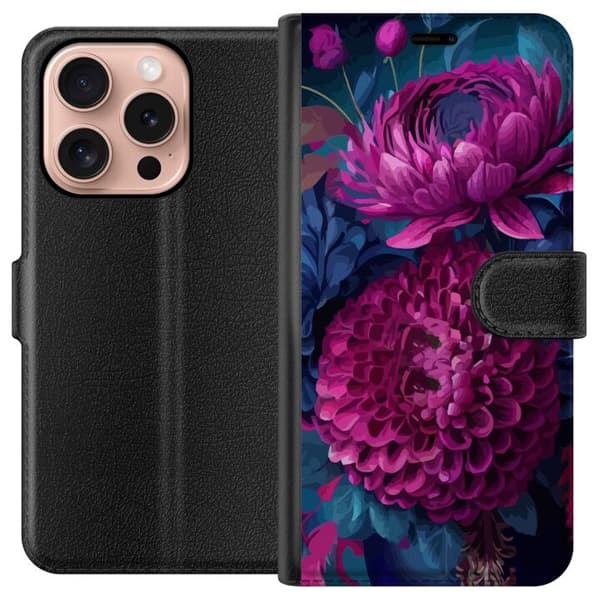 Kompatibel Tegnebogsetui til Apple iPhone 16 Pro Blommor
