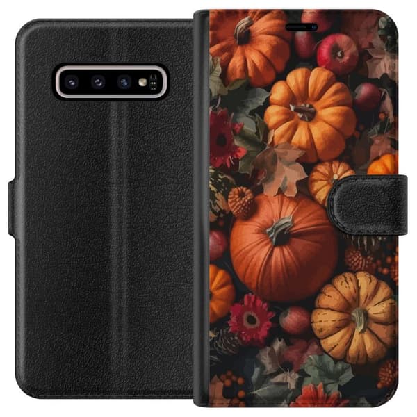 Kompatibelt Lommeboketui til Samsung Galaxy S10+ Gresskarhøst høst plakat høst halloween gresskar epler blomster høstsesong rustikk dekor design