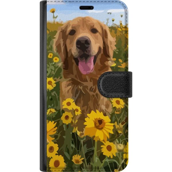 Google Pixel 9 Pro XL Tegnebogsetui Golden Retriever Solrosmark Hundemotiv Natur Sommer Design Populær Hunderace Familiefavorit