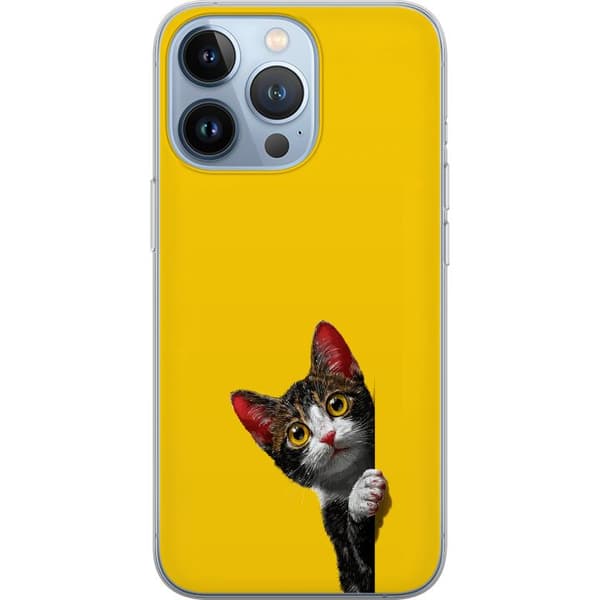 Kompatibel Mobilcover til Apple iPhone 13 Pro Sød kat, der kigger ud mod gul minimalistisk baggrund gul