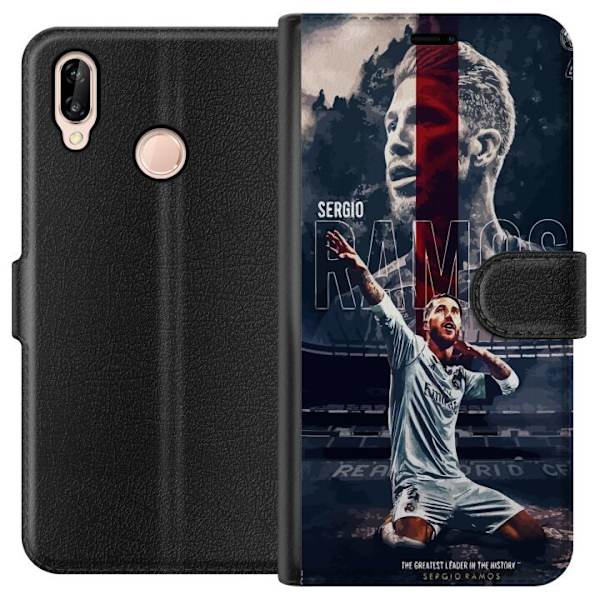 Huawei P20 lite Lompakkokotelo Ramos Jalkapallolegenda Motiivi Pelaaja Real Madrid Espanja Takaisin Ikoni Nimi Jalkapallotähti Urheilu