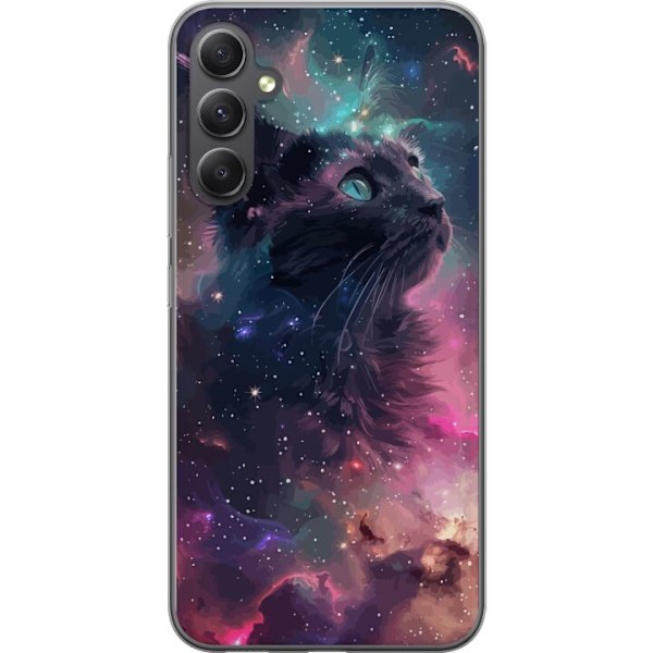 Samsung Galaxy A15 5G Läpinäkyvä kuori Kissa galaksissa