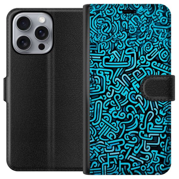 Kompatibelt Plånboksfodral till Apple iPhone 16 Pro Max Abstrakt blått graffitimönster med moderna grafiska former blå