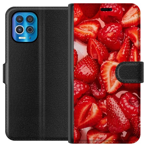 Motorola Edge S Plånboksfodral Jordgubbsmönster – sött motiv med sommarkänsla