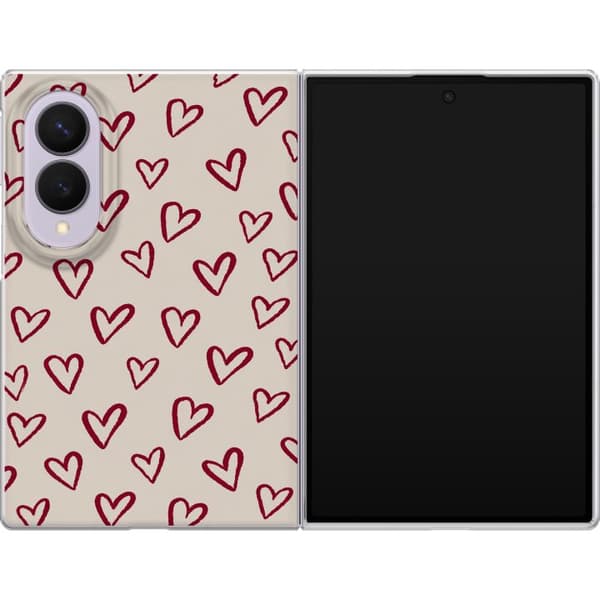 Kompatibel Mobilcover til Samsung Galaxy Z Fold8 Beigerøde hjerter beige