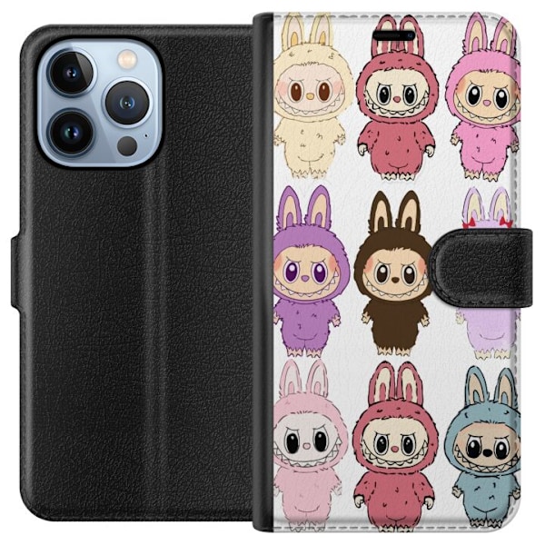 Apple iPhone 13 Pro Tegnebogsetui Labubu Pink Monster - Popkunst med Kawaii-touch