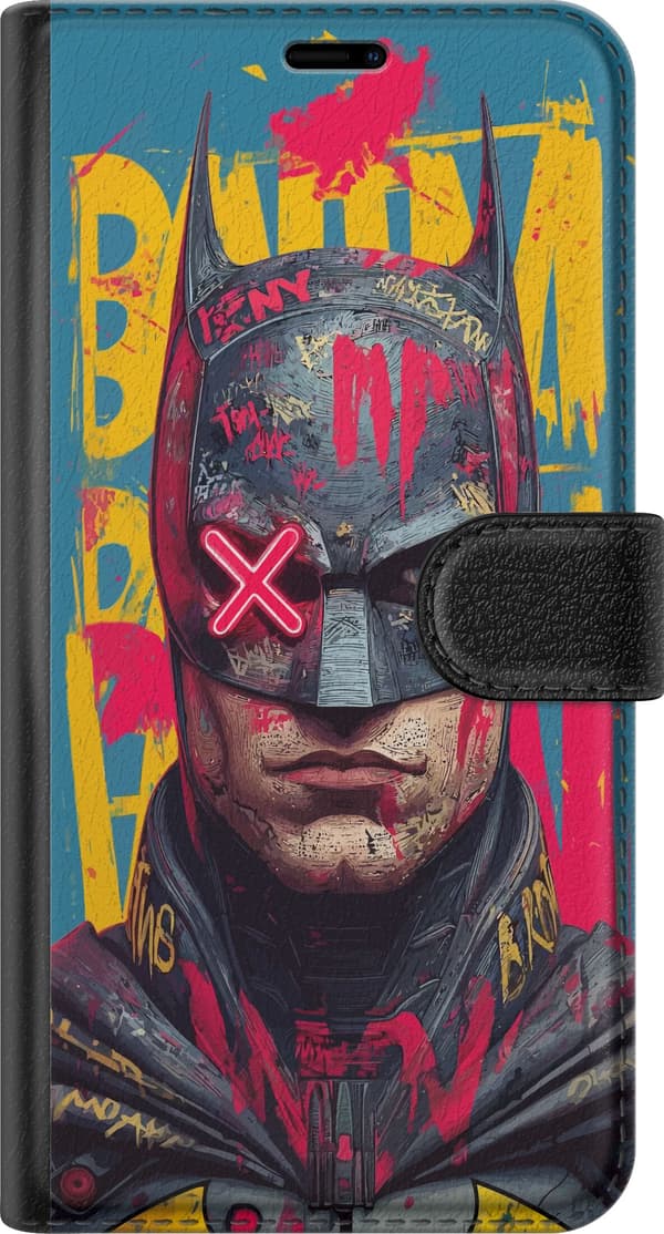 Kompatibel Tegnebogsetui til Google Pixel 9 Pro Maskeret mørk helt med neonlydt kors og farverige graffitidetaljer blå