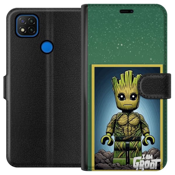 Kompatibel Tegnebogsetui til Xiaomi Redmi 9C Robot med röda ögon grå