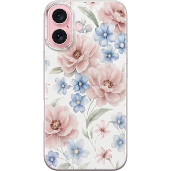 Apple iPhone 16 Genomskinligt Skal Romantiska blommor