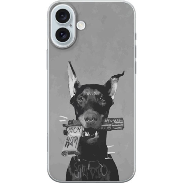 Apple iPhone 16 Plus Genomskinligt Skal Grå Hund Grafisk Design Tuff Djurmotiv Street Art Urban Trend Hundälskare Stil Populärt Motiv