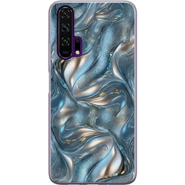 Kompatibelt Mobildeksel til Honor 20 Pro Abstrakt flytende krom i sølv og blå metallisk effekt sølv