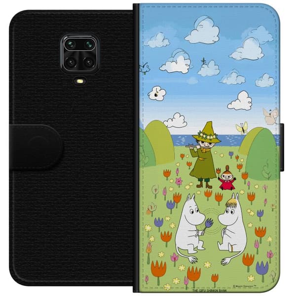 Kompatibelt Plånboksfodral till Xiaomi Redmi Note 9S Mumin i blomsteräng grön