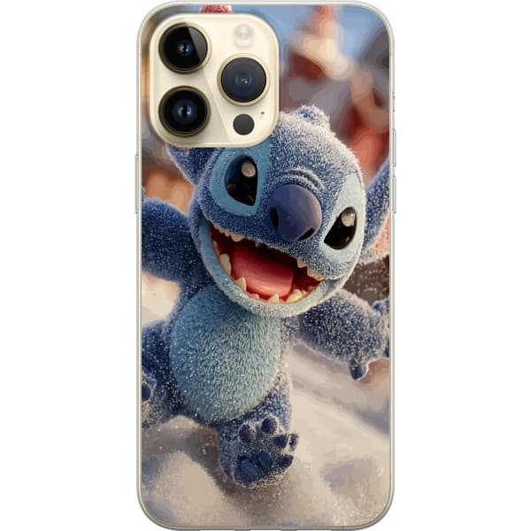 Kompatibelt Mobildeksel til Apple iPhone 15 Pro Max Søtt blått monster i snødekt vintermiljø med glad og leken posering blå