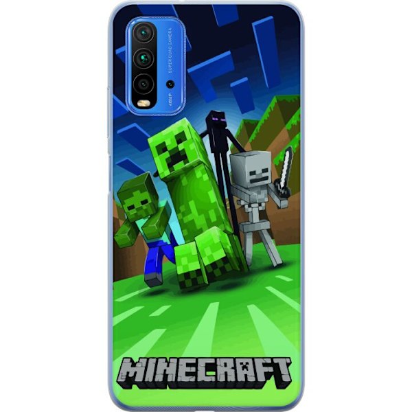 Xiaomi Redmi 9T Genomskinligt Skal Minecraft Creeper mobilskal i klassisk grön pixelstil