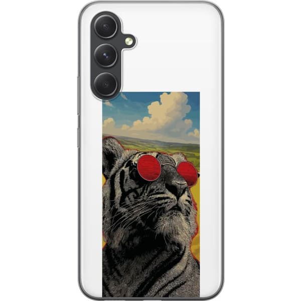 Kompatibelt Mobildeksel til Samsung Galaxy A55 Cool tiger med røde solbriller i popkunststil grå