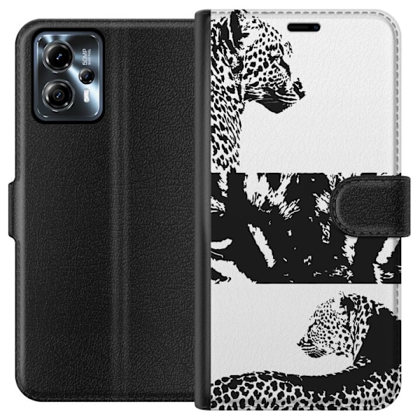 Motorola Moto G13 Plånboksfodral Leopard Faces – trendigt mönster med leopardansikten