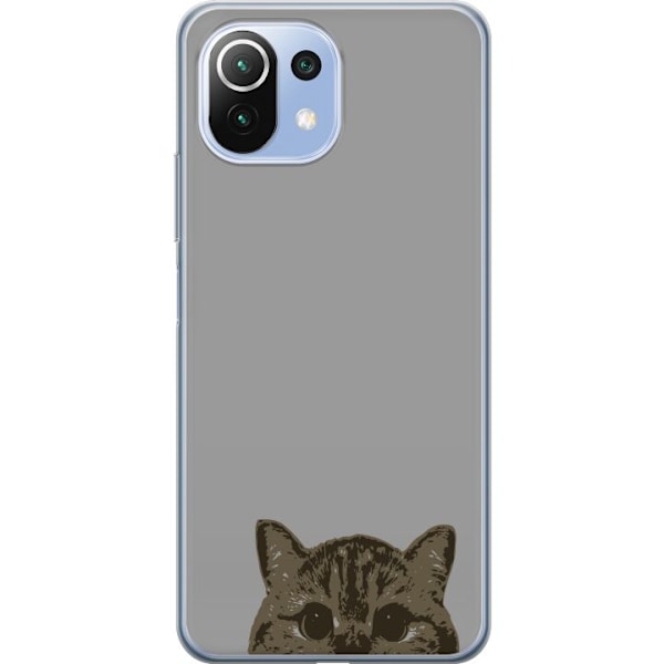 Xiaomi Mi 11 Lite Genomskinligt Skal Grå Kattblick – stilren kattdesign med grå bakgrund