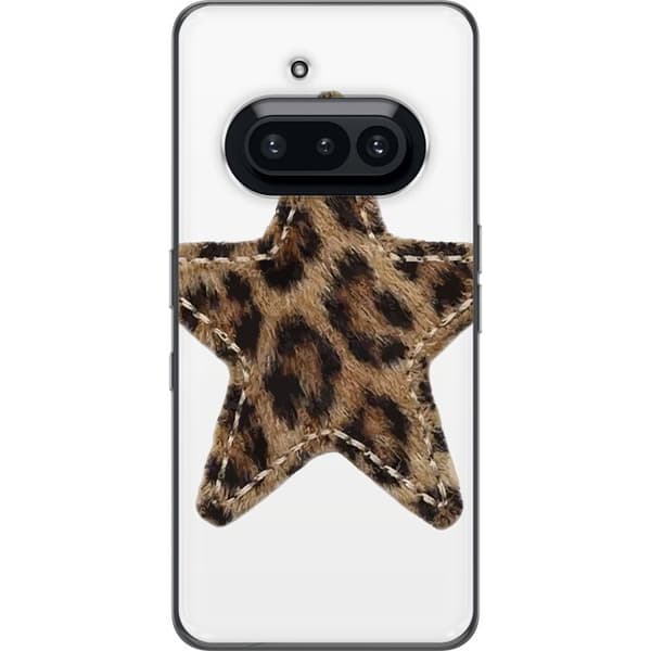 Kompatibelt Mobildeksel til Nothing Phone (3a) Stjernemotiv med brunt og svart leopardmønster samt dekorative sømdetaljer brun