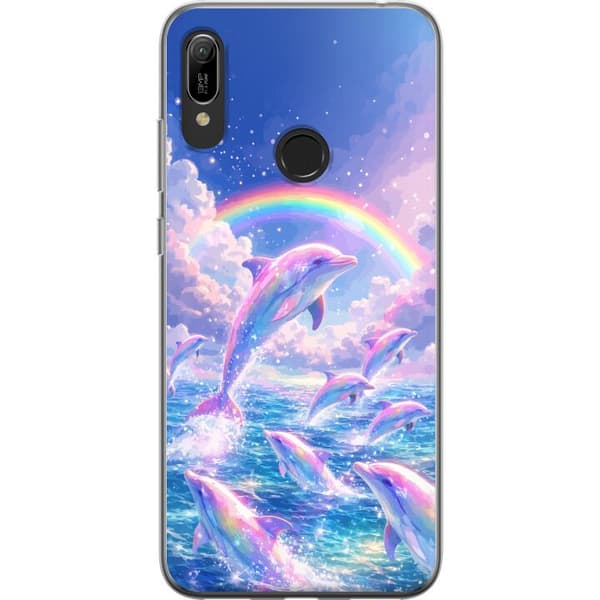 Kompatibelt Mobildeksel til Huawei Y6 (2019) Glittrande regnbågsdelfiner flerfarget
