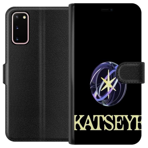 Kompatibel Tegnebogsetui til Samsung Galaxy S20 KATSEYE-logo med gul stjerne, lilla omløbsringe og lys typografi mod sort baggrund sort