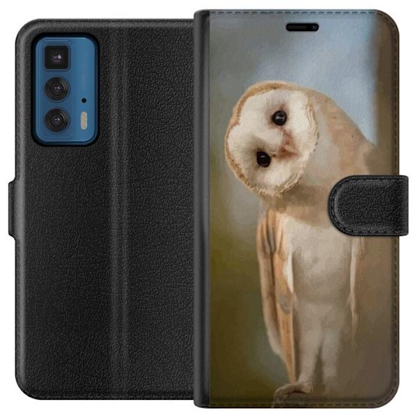 Motorola Edge 20 Pro Plånboksfodral Uggla Nyfiken Blick Fågelmotiv Skog Natur Grafiskt Design Populärt Motiv Djur Tema Dekoration