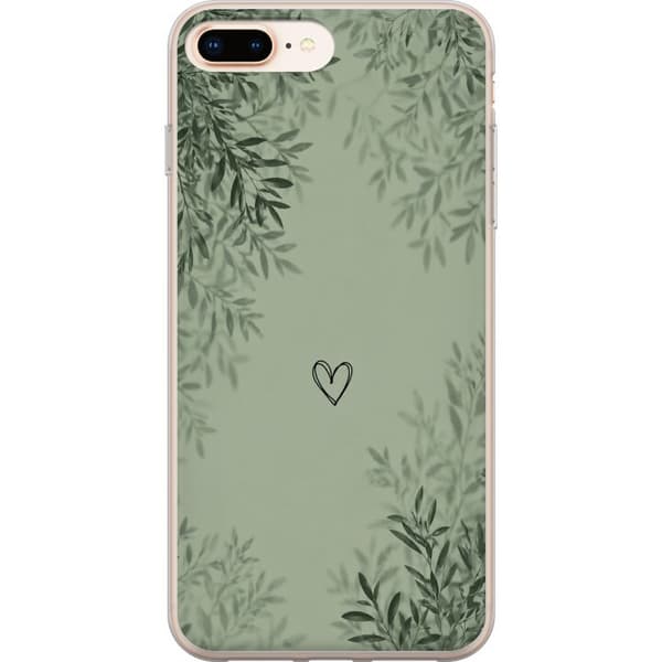 Kompatibel Mobilcover til Apple iPhone 8 Plus Minimalistiskt grønt design med håndtegnet hjerte, bløde løvskygger og rolig botanisk baggrund grøn