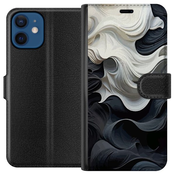 Apple iPhone 12  Tegnebogsetui Silke Sort/Hvid